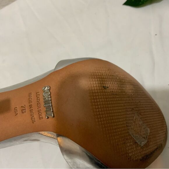 Schutz Saasha Lee Metallic Leather Open Toe Ankle Strap Heels Silver Size 7 - Picture 7 of 16